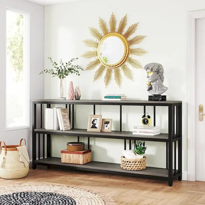 70.9 Console Table, 3 Tiers Sofa Table with Shelves,Brown