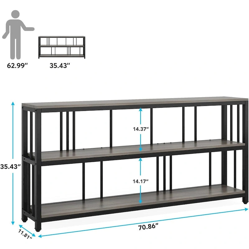 70.9 Console Table, 3 Tiers Sofa Table with Shelves,Brown