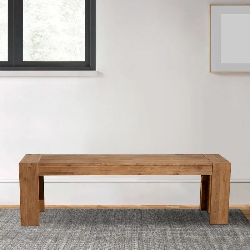 Solid Acacia Wood Bench with Bracket Legs, Brown - 18 H x 58 W x 16 L Inches