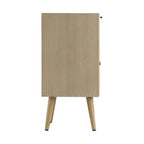 28 Inch Accent Cabinet, 1 Drawer, Pine, Woven Rattan Design - 28 H x 13.5 W x 16.5 L Inches