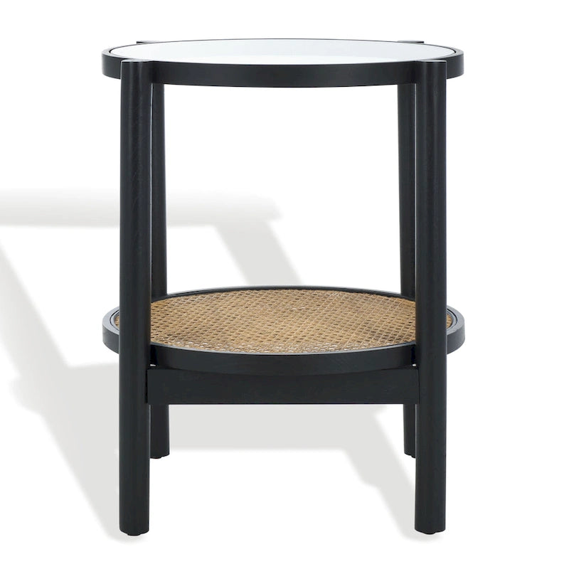 SAFAVIEH Couture Alberdine Rattan/Glass Accent Table - 23 In. W x 23 In. D x 24 In. H - 23W x 23D x 24H