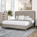   Contemporary Gray Solid Wood Panel Bed Frame with Upholstered Headboard