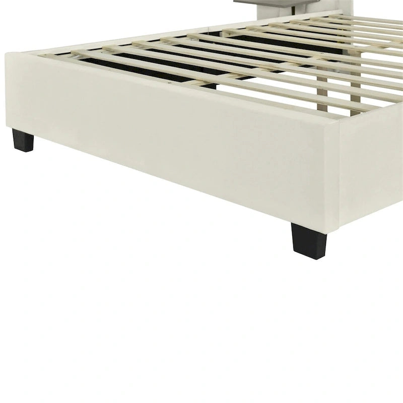Queen Size Velvet Upholstered Platform Bed with Big Headboard