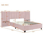 Queen Size Velvet Upholstered Platform Bed with Big Headboard
