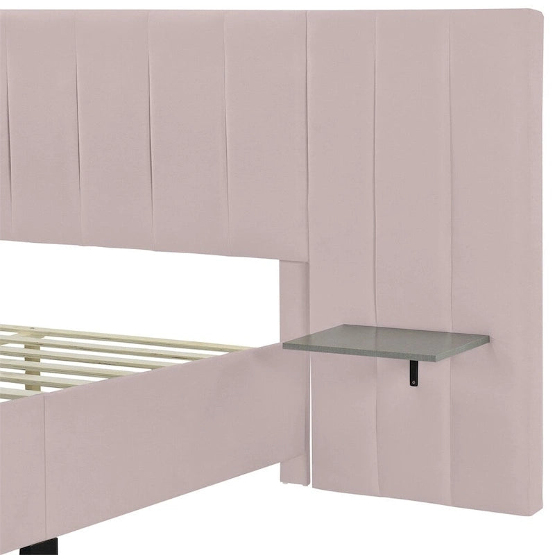 Queen Size Velvet Upholstered Platform Bed with Big Headboard