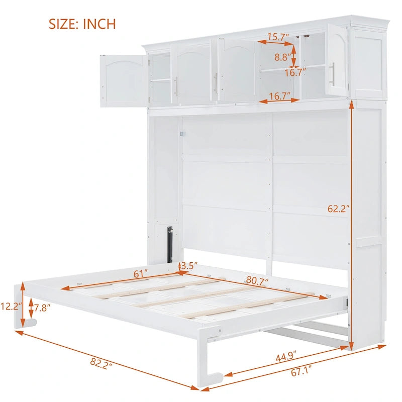 Queen Size Murphy Bed Wall Bed with Top Cabinets