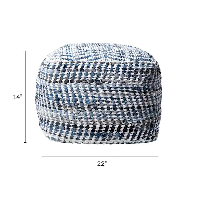 Nuloom Seville Handmade Denim Textured Ottoman Pouf