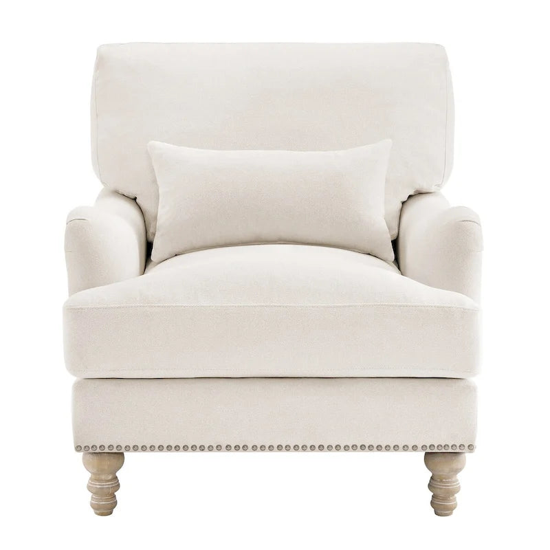 Modern Accent Chair Upholstered Solid Wood Frame with Lumbar Pillow Living Room Armchair