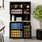 Kitchen storage cabinet with microwave stand and adjustable shelves