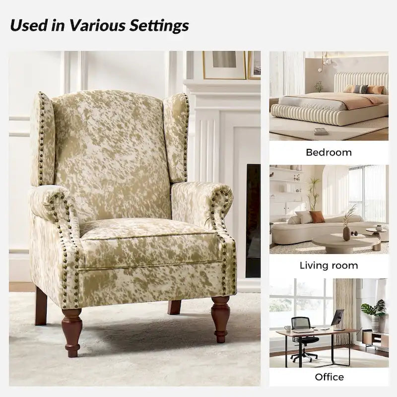 Ivan Traditional Animal Pattern Armchair with Nailhead Trim by