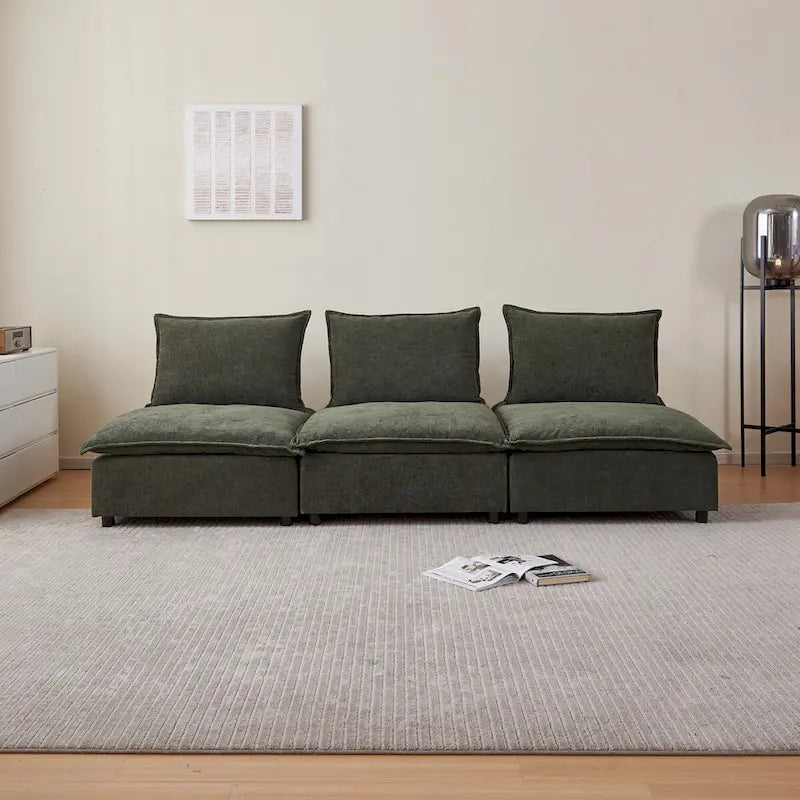 Armless Accent Chair, Single Sofa Couch with Ottoman - Compact Design, Space-Saving Seating for Living Room, Bedroom
