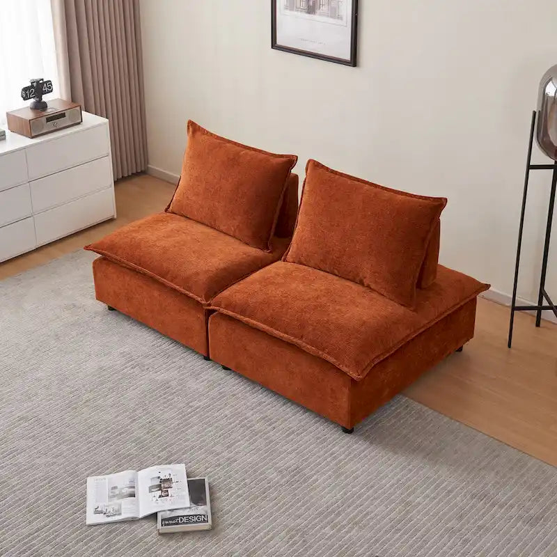 Armless Accent Chair, Single Sofa Couch with Ottoman - Compact Design, Space-Saving Seating for Living Room, Bedroom