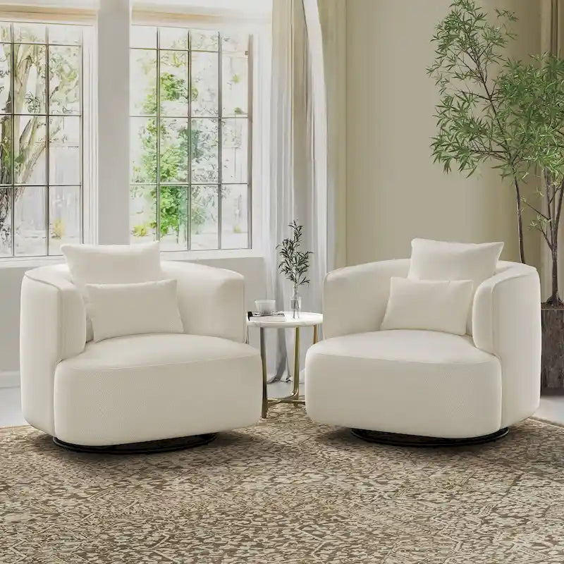 LUE BONA 2 Set Swivel Accent Armchair Fabric Blend, Modern Barrel Living Room Sofa Chair - 32.7 W x 32.7 D x 26.8 H