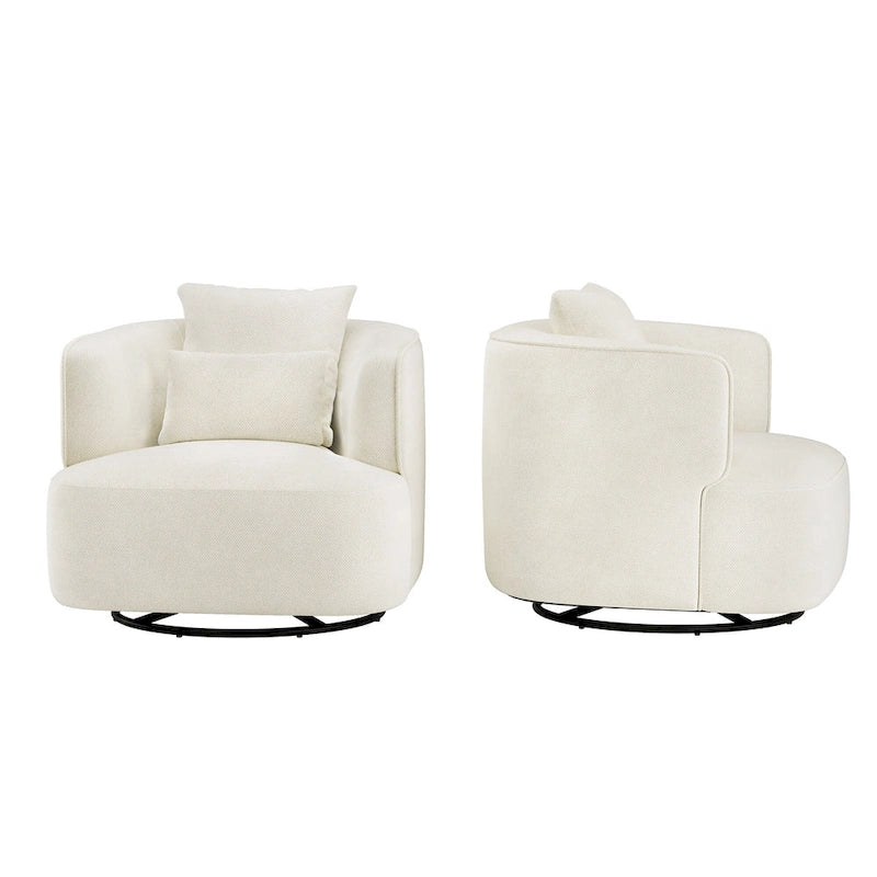 LUE BONA 2 Set Swivel Accent Armchair Fabric Blend, Modern Barrel Living Room Sofa Chair - 32.7 W x 32.7 D x 26.8 H