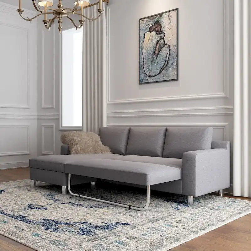 US Pride Furniture Hampton Left-side Facing Linen Sectional Sofa Bed