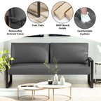 Mieres Mid-Century Style Faux Leather Loveseat Sofa with Steel Frame