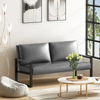 Mieres Mid-Century Style Faux Leather Loveseat Sofa with Steel Frame