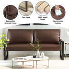 Mieres Mid-Century Style Faux Leather Loveseat Sofa with Steel Frame