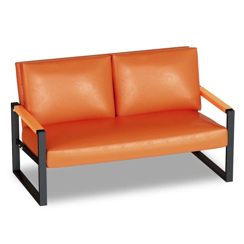 Mieres Mid-Century Style Faux Leather Loveseat Sofa with Steel Frame