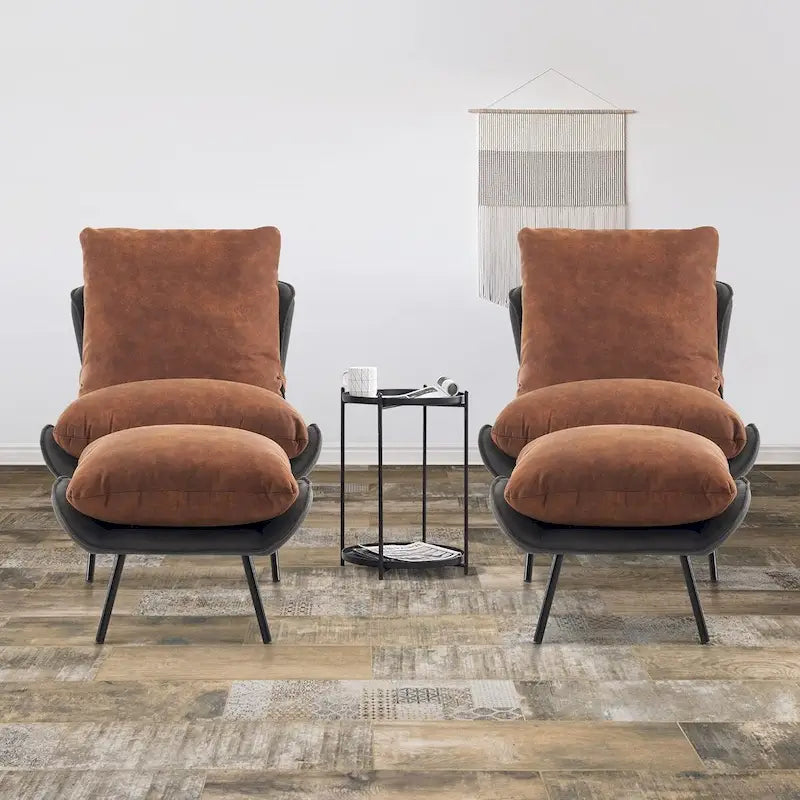 MCombo Set of 2 Accent Chair with Ottoman, Leathaire Fabric LW951
