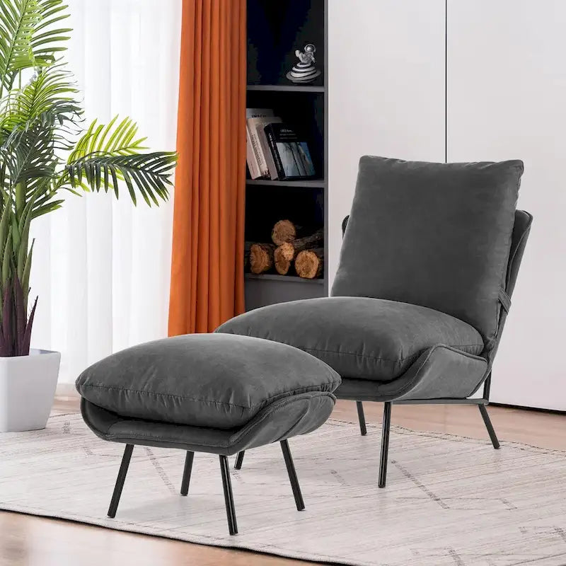 MCombo Set of 2 Accent Chair with Ottoman, Leathaire Fabric LW951