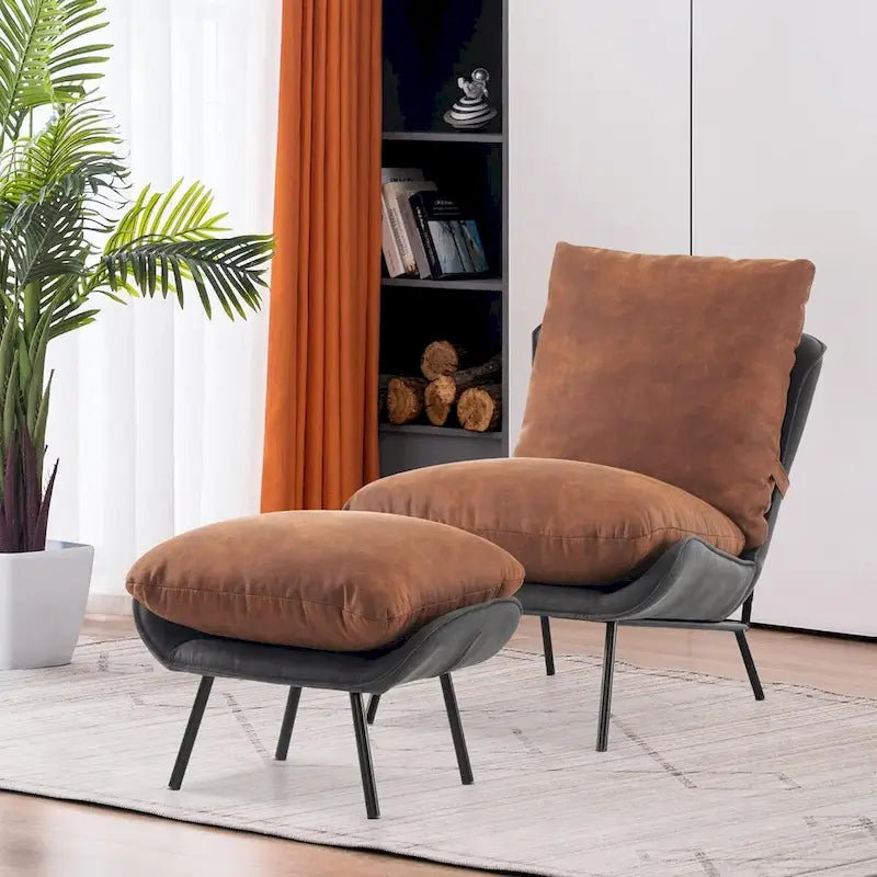 MCombo Set of 2 Accent Chair with Ottoman, Leathaire Fabric LW951