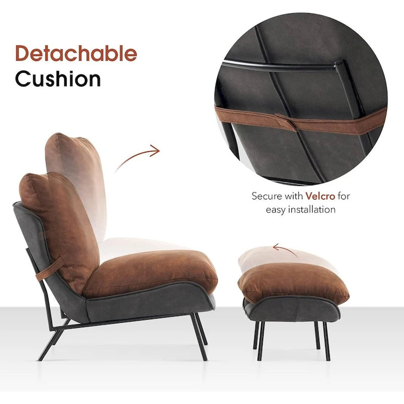 MCombo Set of 2 Accent Chair with Ottoman, Leathaire Fabric LW951