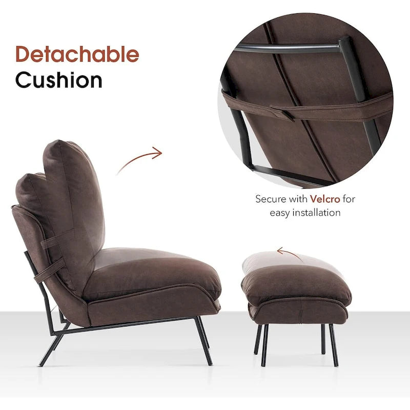 MCombo Set of 2 Accent Chair with Ottoman, Leathaire Fabric LW951