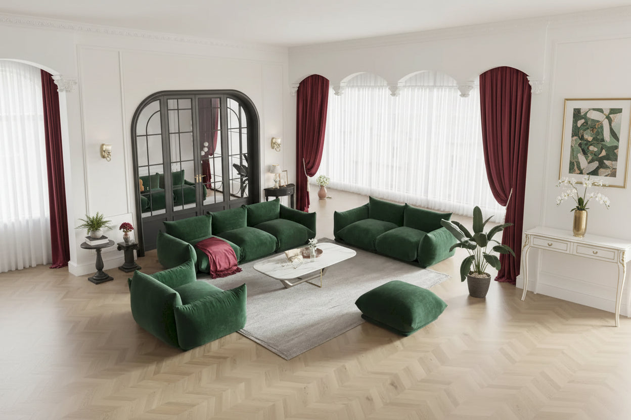 Modern Chenille Upholstery 3 Pieces Sofa Sets for Living Room Include Armchair, Loveseat,Three Seaters Couch And Ottoman