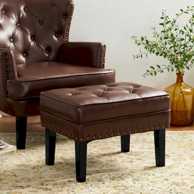 Glitzhome 22W Mid-century PU Leather Tufted Ottoman Foot Stool