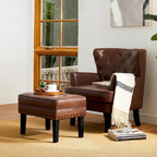Glitzhome 22W Mid-century PU Leather Tufted Ottoman Foot Stool