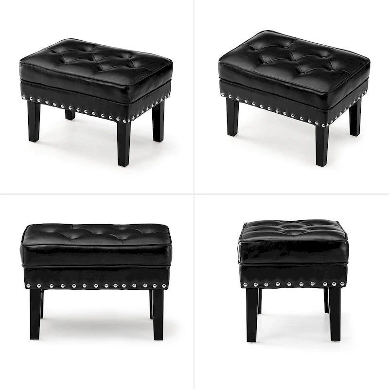 Glitzhome 22W Mid-century PU Leather Tufted Ottoman Foot Stool