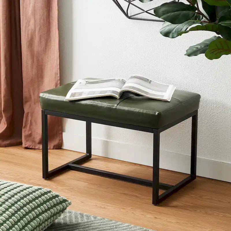 Glitzhome 24W Modern PU Leather Button-tufted Ottoman Foot Stool