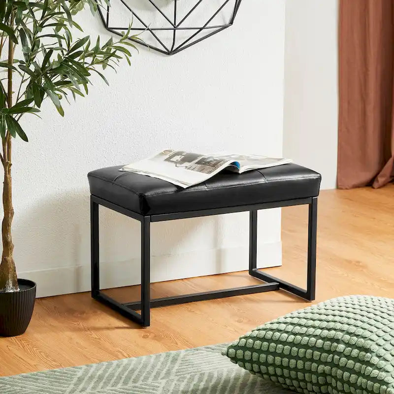 Glitzhome 24W Modern PU Leather Button-tufted Ottoman Foot Stool