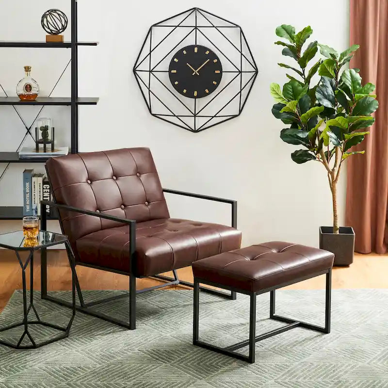 Glitzhome 24W Modern PU Leather Button-tufted Ottoman Foot Stool