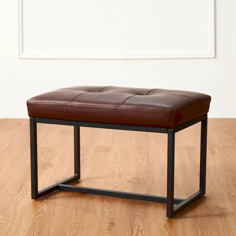 Glitzhome 24W Modern PU Leather Button-tufted Ottoman Foot Stool