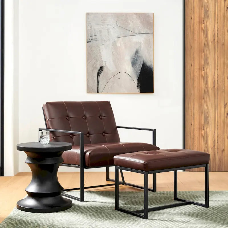 Glitzhome 24W Modern PU Leather Button-tufted Ottoman Foot Stool