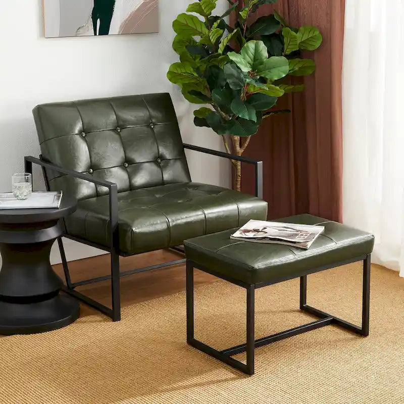 Glitzhome 24W Modern PU Leather Button-tufted Ottoman Foot Stool
