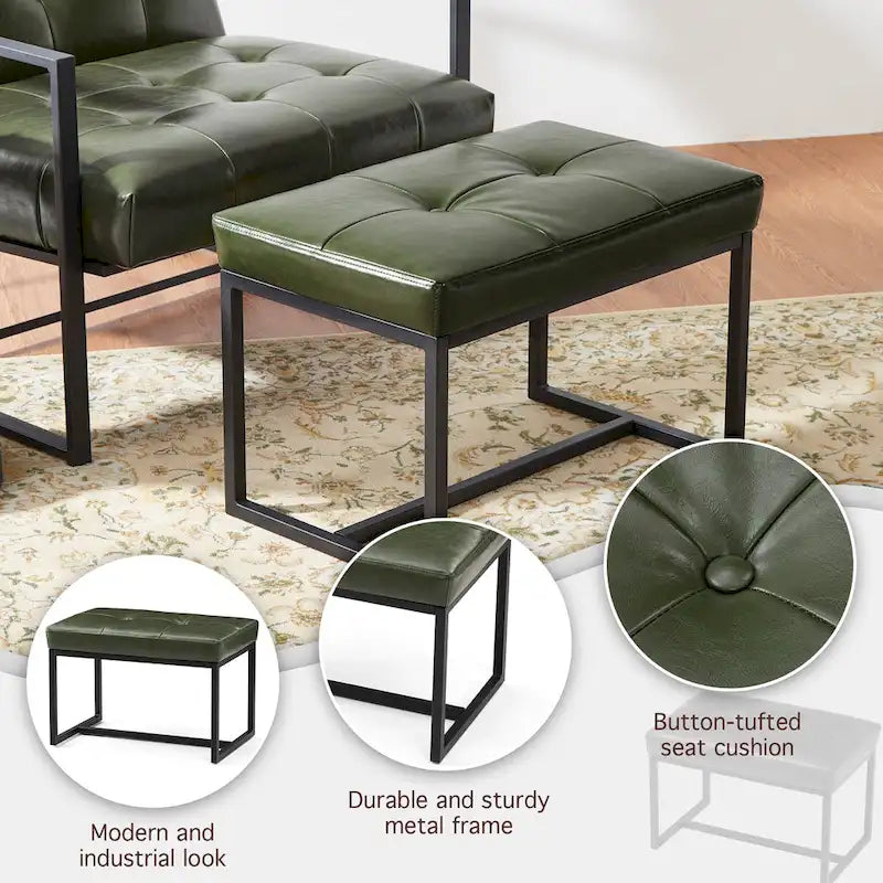 Glitzhome 24W Modern PU Leather Button-tufted Ottoman Foot Stool