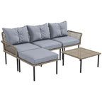 Outsunny 5 Piece Patio Furniture Set, Outdoor Conversation Set with L-Shaped Sofa, Cushions, for Backyard, Lawn and Pool