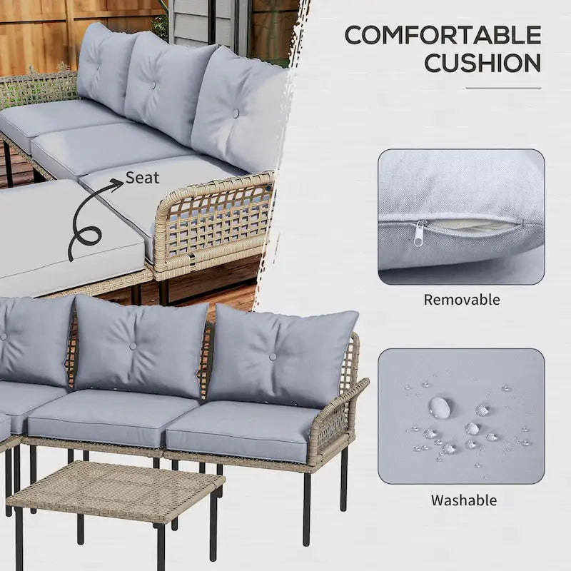Outsunny 5 Piece Patio Furniture Set, Outdoor Conversation Set with L-Shaped Sofa, Cushions, for Backyard, Lawn and Pool