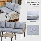 Outsunny 5 Piece Patio Furniture Set, Outdoor Conversation Set with L-Shaped Sofa, Cushions, for Backyard, Lawn and Pool