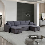 U-Shape Pull-out Sleeper Sectional Sofa with Double Storage Spaces