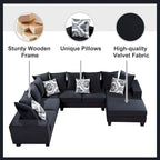 Modern U Shape Sectional Sofa, Velvet Corner Couch with Lots of Pillows Included