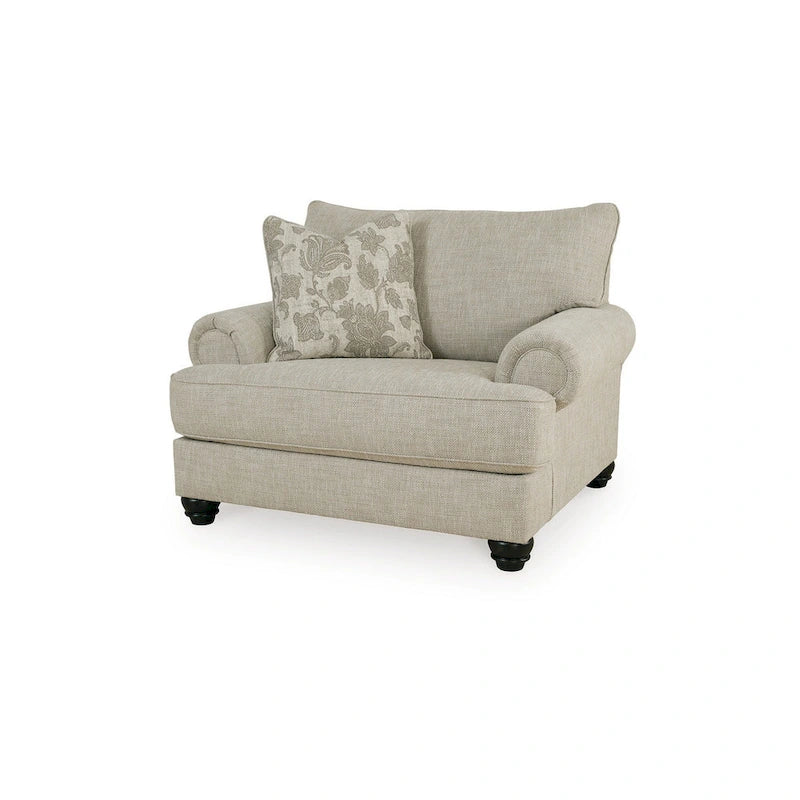 Asen 51 Inch Wide Oversized Chair, 1 Pillow, Rolled Arms, Beige Polyester