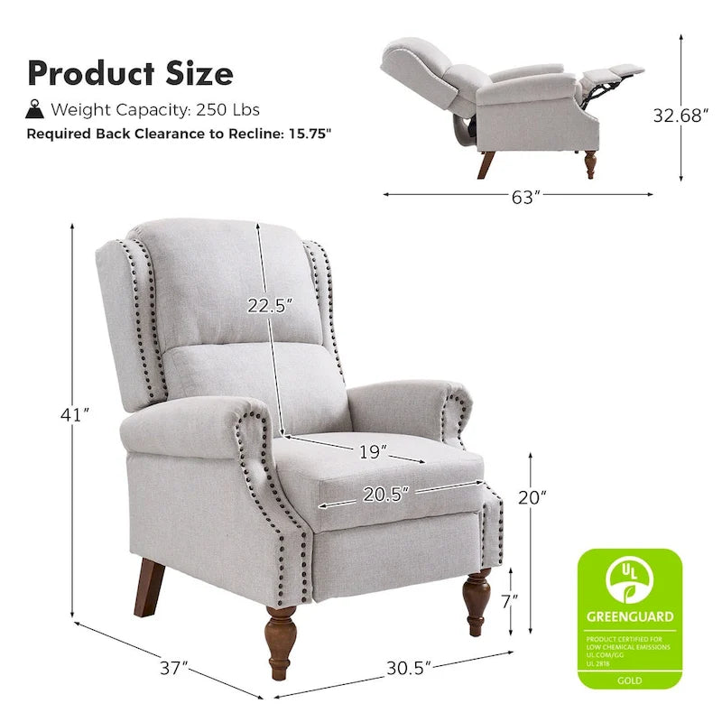 Terri Traditional Roll Arm Manual Recliner with Solid Wood Legs by HULALA HOME