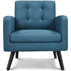  Mid Century Modern Fabric Arm Chair Tufted Accent Chair with Rubber Wooden Leg