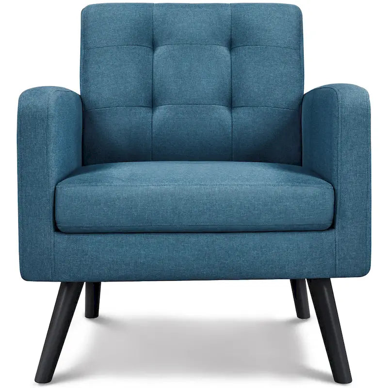  Mid Century Modern Fabric Arm Chair Tufted Accent Chair with Rubber Wooden Leg