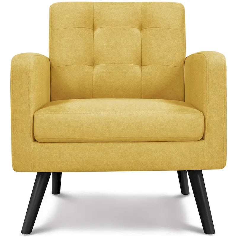 Mid Century Modern Fabric Arm Chair Tufted Accent Chair with Rubber Wooden Leg