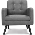 Mid Century Modern Fabric Arm Chair Tufted Accent Chair with Rubber Wooden Leg
